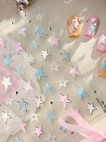 1 miếng dán móng tay hình ngũ giác màu bạc dễ thương, hình ngôi sao dễ thương, phong cách tối giản, nghệ thuật làm móng 5D, tinh nghịch, thanh lịch, tự dính cho móng tay nữ, làm móng tự làm sang trọng - Nhiều màu - Xem 7