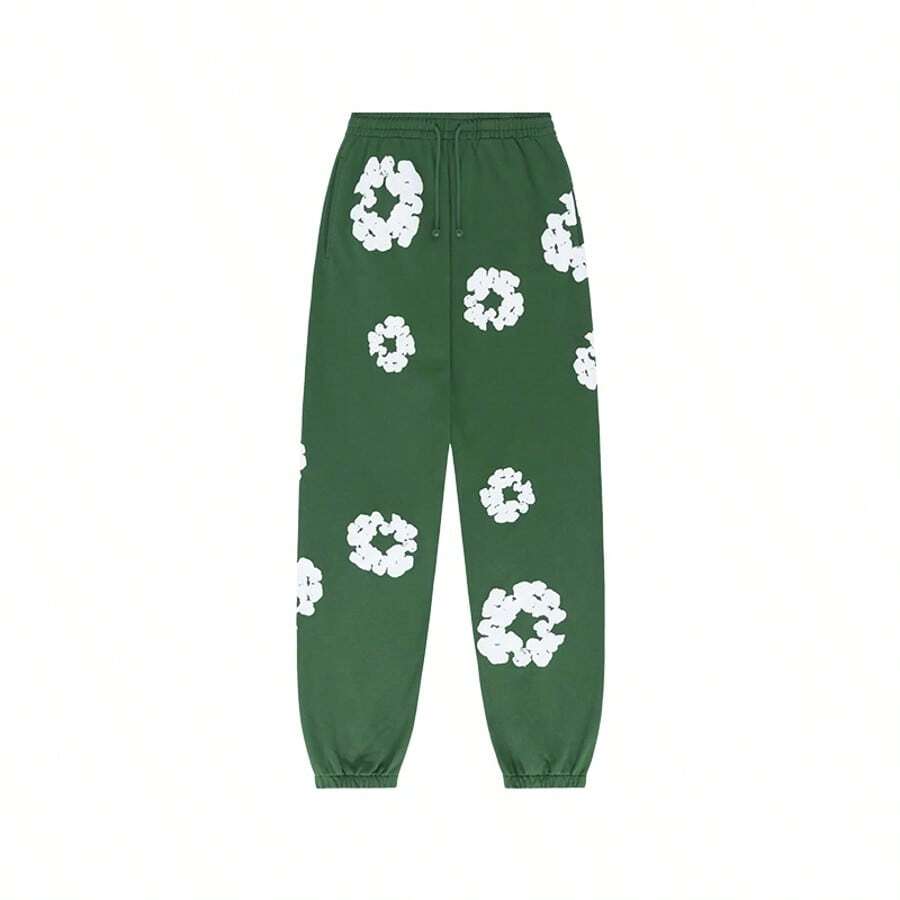 Denim Tears 'Sweatpants 'The Cotton Wreath' Pants Graphic And Drawstring For Unisex Adult - SOLE SERIOUSS, Women's Casual Drawstring With Modern Men Breathable Technology, Versatile Street Style Joggers Suitable For Streetwear, Casual Daily Wear, Weekend Outings, Music Festivals, Social Gatherings And More, Making It A Great Gift For Boyfriends Or Husbands.Sweatpants Sweats Wide For Men Sweat Pants Baggy Sweatpants - 綠色 - 查看 1