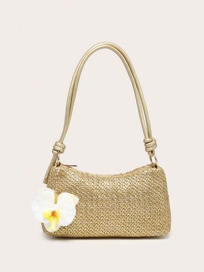 Bolso de hombro para mujer, bolso de cadena de metal cuadrado, de gran capacidad, ligero, estilo casual y de moda para playa y vacaciones, adecuado para compras y vacaciones