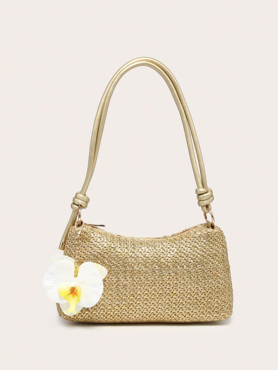 Túi đeo chéo dưới cánh tay dành cho nữ, túi vuông có dây xích kim loại, dung tích lớn, nhẹ, kiểu dáng giản dị và thời trang, thích hợp cho kỳ nghỉ biển, đi mua sắm và du lịch. - Vàng - Xem 1