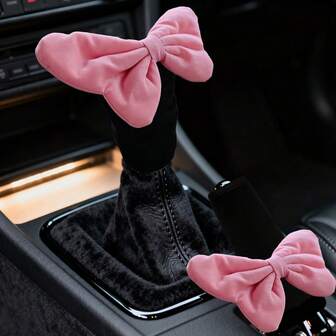 1 Stück/2 Stücke süße rosa Schleifen Handbremsenabdeckung, Schalthebel Abdeckung, weicher Plüsch rosa Schleifen Autoaccessoires Dekoration