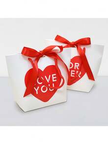 1pc Valentine's Day Heart-Shaped Tote Bag, Simple Solid Color Shopping Bag, Red Premium Paper Bag With "I Love You" Text, Suitable For Valentine's Day And Home Decor - Multicolor - View 4