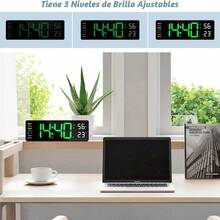 Reloj Digital LED de Gran Pantalla – Versión Personalizada en Español, Modelo Grande / Mediano / Pequeño / Cuadrado, Pantalla HD con hora, fecha, día y temperatura, brillo automático de 10 niveles, temporizador 99:99, doble alarma programable, memoria de apagado, diseño recargable (batería no incluida), ideal para hogar, oficina, escuela, gimnasio, tiendas y espacios comerciales; incluye control remoto en modelos Grande y Cuadrado - Verde - Ver 8