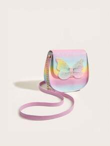 1pc Girls' Cute Glitter Butterfly Flap PU Crossbody Bag, Suitable For Daily Use - Single Shoulder Crossbody Bag - View 3