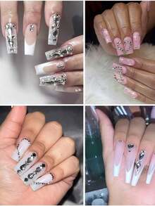 1101pcs Pure Crystal Nail Rhinestones - Shiny White Rhinestone & Gems, Multi-Size & Shape Nail Charms DIY Jewelry Decorations Nails - White - View 3