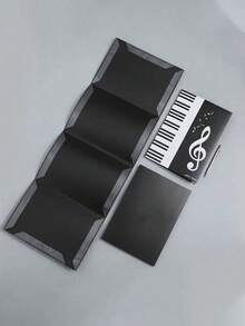 1pc A4 Music Score Holder, 3 Fold PP Plastic, Black, With Piano Keyboard Music Note Design, Ideal For Band Performance, Teachers Music Class, Student Music Gift, Piano Score Clip, Piano Accessory, Reduce Page Turning, Durable Waterproof, Multipurpose, Suitable For Musicians Practice, Performance, Band Supplies, Musical Instrument Accessories