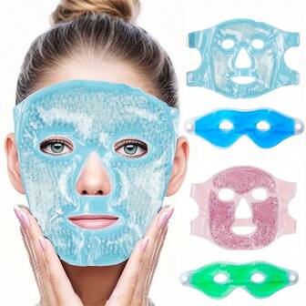 Cooling Gel Face Mask + Cooling Eye Mask, Soothing Facial Ice Pack Wrap, Fragrance-Free Dual Temperature Gel Bead Face Mask, Microwave & Freeze Skincare Tool