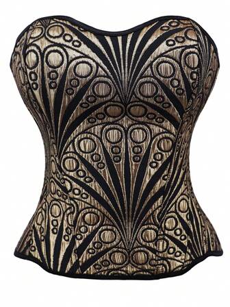 Gold Corset Top Overbust Boned Lace Up Halloween Costume Tummy Control Waist Trainer Shapewear Women