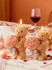 1 pieza Molde de silicona 3D en forma de oso lindo sosteniendo un ramo de tulipanes, fácil de limpiar y de uso múltiple para velas de aromaterapia, adornos de yeso, manualidades de resina, decoración de dormitorio, regalo para el Día de San Valentín/Boda/Día de la Madre/Día de la Mujer/Día de las Niñas/Temporada de Graduación/Boda y Cumpleaños - Blanco - Ver 5