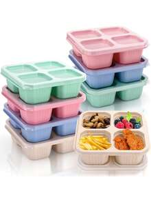 1 Set Caja de Almuerzo Reutilizable, Caja de Snacks, Contenedor de Almacenamiento de Alimentos de 4 Compartimentos, Caja Bento, Inodoro, Juego de Vajilla, Útiles Escolares, Artículos Esenciales de Cocina, Imprescindibles para Camping, Adecuado para Mezclar y Almacenar Alimentos, Adecuado para Compartir y Transportar Alimentos, Con Compartimentos para Snacks, Buen Sellado, Puede Almacenar Nueces, Caramelos, Snacks, Pasteles, Frutas, Refrigerable, Puede Usarse como Caja Bento, También Adecuado para Almacenamiento en Cocina, Microondas y Lavavajillas, Adecuado para Adultos, Estudiantes, Trabajadores de Oficina, Regalos de Navidad, Temporada de Regreso a la Escuela. - Multicolor - Ver 2