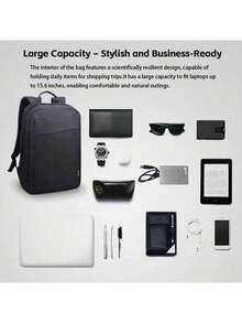 Lenovo B210 Laptop Backpack: Thickened Shockproof Lining Protects Your Laptop; Lightweight Material Reduces Burden; Water-Repellent Surface And Breathable Back Pad. Ideal For Office, Business Trips, And Everyday Use. Black. - Black - View 2