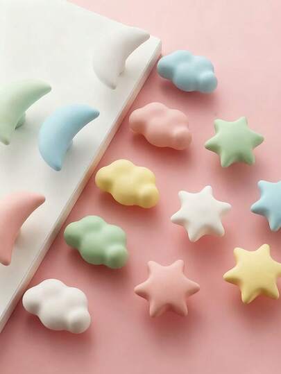 1pc Creative Star, Cloud, Moon Cartoon Ceramic Cabinet Knob/Pull Handle For Kids Room Wardrobe, Drawer