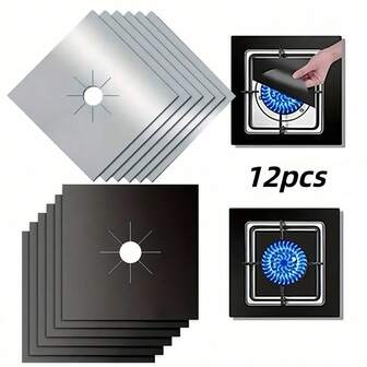 6/12pcs Reusable Non-Stick Gas Stove Burner Covers, 0.12mm Thick, Easy To Clean Kitchen/Cooking Pad, Household Kitchen Supplies, Outdoor Cooking Tool Protector
