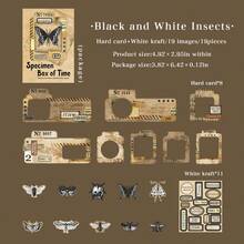 19张/包 复古镂空蝴蝶风景拼贴贴纸，剪贴簿用品，极简昆虫蘑菇做旧相框拼贴装饰材料，手账DIY贴纸，文具剪贴簿用品 - 彩色 - 查看 16