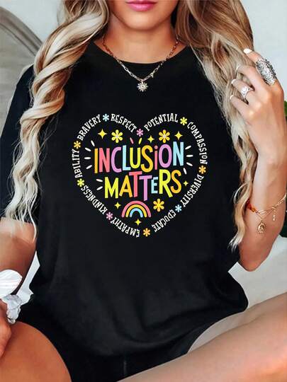 100% Cotton Inclusion Matters Special Education Teacher Autism Awareness T-Shirt Women's Men's Graphic Tee Crew Neck Classic Fashion Summer Vacation Tops
