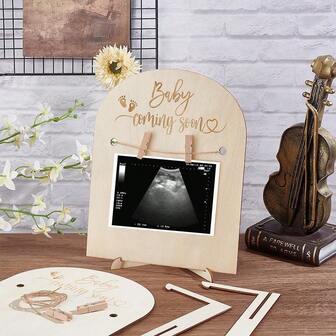 1set Wooden Ultrasound Photo Frame For Pregnancy Announcement Or Baby Birth Decoration Baby Shower Family Decorations Gifts Baby Shower Easter Gift Sthings For Girls/Boys