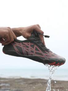 1 Đôi giày thể thao ngoài trời họa tiết hình học và sao tương phản dành cho nam, giày đi bộ đường dài trên bãi biển nhanh khô, cỡ lớn 39-47, giày vải năm ngón có dây rút, giày thể thao đa năng, giày thể thao hàng ngày nhẹ và thoáng khí, mẫu mới xuân/hè - Xám - Xem 7