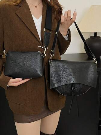 女士新款纯色软皮时尚休闲可调节肩带PU轻便单肩斜挎包