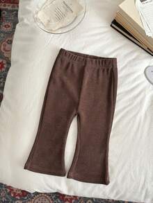 INS Baby Girls' Basic Solid Brown Soft Flare Pants, All Season - Brown - View 5