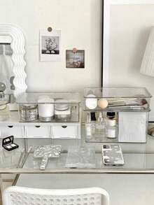 1pc/2pcs/Large Transparent Rectangular Desktop Storage Box, Bedroom Dresser Cosmetics Storage Box, Emulsion Facial Mask Lipstick Perfume Makeup Brush Eye Shadow Finishing Storage Box, Large Capacity Transparent Box Household Storage Box, Home Decoration Storage Box, Christmas Thanksgiving Halloween Gift,Room Decorations, Vanity Accessories, Dressing Room Tools, Bathroom Organization. - Clear - View 10