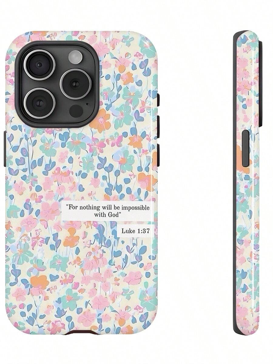 Colorful Small Floral Scripture Two-In-One Matte Texture Phone Case Suitable For Compatible With Iphone17,16, 15, 14, 13, 12, 11, PRO MAX,PLUS,As Well As , Galaxy S21/22/23/24/25 Ultra/FE+,NOTE20 Ultra,A71/56/55/54/53/52/36/34/26/25/23/16/15/14/13/06 - 彩色 - 查看 1