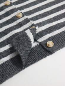 Áo khoác cardigan sọc cổ điển dành cho nữ, trang phục thường ngày, phù hợp cho các buổi hẹn hò, mua sắm, mùa xuân/thu/đông - Màu xám đen - Xem 6