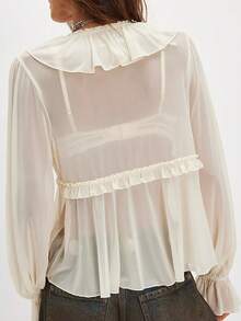 Women Sheer Loose Top Y2k V Neck Solid Color Poncho Tops Fairy Grunge Bat Sleeve Mesh Oversized Poncho Blouses - 白色 - 查看 2