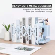 Multi Functional Extendable Metal Bookshelf, Equipped With A Detachable Pen Holder, Storage Box, And 3 Hooks. Pen Holders And Storage Boxes Save Space And Are Suitable For Offices, Schools, Bookstores, And Homes - A - 查看 7