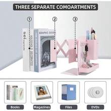 Multi Functional Extendable Metal Bookshelf, Equipped With A Detachable Pen Holder, Storage Box, And 3 Hooks. Pen Holders And Storage Boxes Save Space And Are Suitable For Offices, Schools, Bookstores, And Homes - A - 查看 5