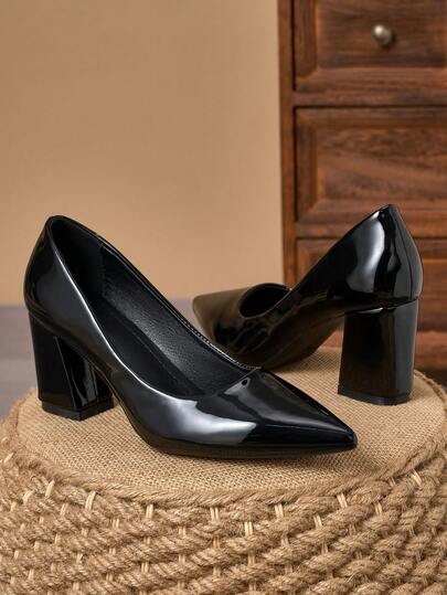 MonaNise Women's Pointed Toe Fashion 7cm Chunky High Heel Casual Party Dress Pumps, Versatile For All Seasons