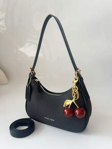 2026新款时尚经典百搭字母图案纯色PU材质单肩包，适合购物，Y2K风格腋下包，时尚女孩手提包 - 黑色 - 查看 6