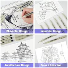 12支装绘图笔套装，黑色墨水，细头勾线笔，适用于素描、卡通绘画和艺术插画 - 多色 - 查看 5