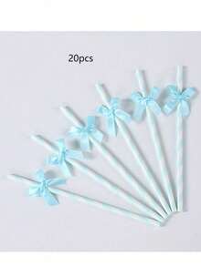 30/50 Stück hellblaue gestreifte Papierstrohhalme mit Satinschleifen, geeignet für Baby-Shower, Geburtstag, Hochzeit, Braut, Schmetterlings-Themen-Party, Teenager-Übernachtungsparty, Partydekorationen - Babyblau - Übersicht 10