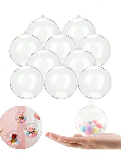 10个透明塑料可填充装饰品，透明情人节球，可填充，适合DIY装饰球、手工情人节球、透明DIY装饰品，适用于婚礼、生日、室内家居装饰派对用品、悬挂装饰、天花板和桌面摆放 - 耐用可填充