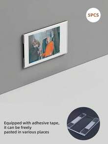 5 个 3.5 英寸 5.1 英寸透明相框，迷你透明标牌展示架，9*6 厘米，桌面 DIY 装饰，水平倾斜 L 形塑料名片价格标签柜台支架，可用于办公室、餐厅、会议、购物中心