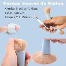 Viaje rochas para maquillaje, Brochas de Viaje, 4 en 1 Juego de brochas de maquillaje, brocha para base de doble punta para base, corrector, cejas, sombra de ojo, con 2 esponjas cosméticas - Azul - Ver 6