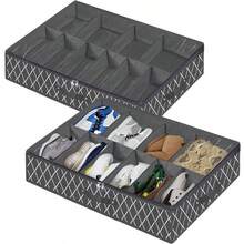 1 pieza Caja plegable para zapatos de 12 compartimentos debajo de la cama, caja apilable a prueba de polvo de 12 compartimentos de tela no tejida, de estructura resistente y ahorro de espacio, hecha de cartón de 2 mm de grosor, adecuada para tacones altos y zapatillas, 29.3 pulgadas, caja para zapatos debajo de la cama, caja de almacenamiento por compartimentos, caja de almacenamiento plegable transparente, caja de almacenamiento de tela no tejida de gran capacidad y reforzada, caja de zapatos plegable a prueba de polvo con tapa, caja de almacenamiento transparente - Gris Oscuro - Ver 5