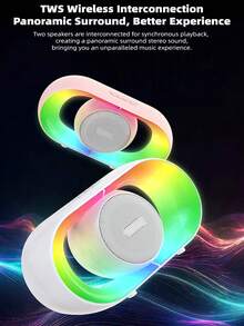 Altavoz Bluetooth inalámbrico de escritorio portátil con luces RGB de colores, compatible con emparejamiento TWS, tarjeta TF, reproducción USB, estéreo, adecuado para exteriores, hogar, camping, fiesta y subwoofer