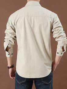 Men's Casual Cotton Cargo Shirt, Long-Sleeved Shirts For Camping And Hunting, Military Combat Shirt, Shirts For Hiking, Fishing, Hunting Clothes - Màu be - Xem 3