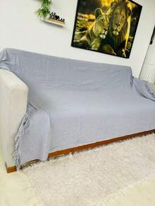 King Size Extra Large Sofa Throw Blanket, 3 Meters X 1.80 Meters, Decorative For A Luxurious Home, 100% Cotton Reinforced Protective Cover - 灰霧 - 查看 3