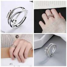 2 anillos giratorios con cuentas para mujer, anillo antiansiedad, anillo de acero inoxidable, acabado de chorro de, unisex, ajustable, Metal, Aleacin. - inicial - Ver 1