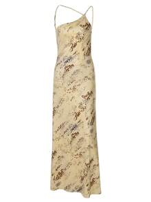 Elegant Asymmetrical Shoulder Spaghetti Strap Dress, New Summer Women's Fashion, Minimalist And Chic, Backless Design, Casual And Versatile Long Dress. Graceful Sleeveless Summer Dress, Suitable For Women's Commute, Casual And Elegant, Suitable For Commute, Party, Beach And Other Occasions. Graceful Women's Dress, Suitable For Various Occasions. Vacation Outfits For Women - Khaki - View 8