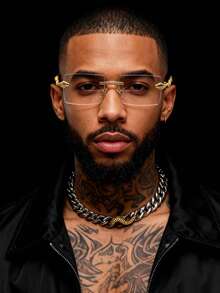 1 pieza Montura de gafas de metal con marco pequeño y retro, gafas con lentes transparentes para hombres, estilo callejero personalizado para oficina y escuela - Dorado - Ver 5