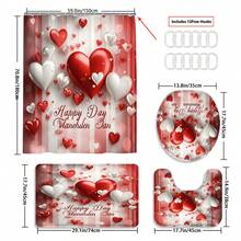 Valentine's Day Decorations1/3/4pcs Red White Heart Shower Curtain Bathroom Sets,Romantic Waterproof And Wear-Resistant Accessories,With 12 Hooks - Includes Toilet Seat Cover, Bath Mats, And Rugs - Plastic Fabric - Washable,Mildew-Resistant - Perfect For Holiday Decor,Home/Bedroom/House/Western/Spring Decor,