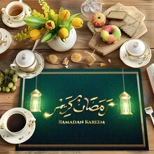 1/4/6 szt. lniane podkładki pod talerze z motywem latarenki Ramadan, błogosławieństwa Ramadanu, prezent na Ramadan, dekoracja Ramadanu, odpowiednie na stół jadalny, dekoracja całoroczna, zmywalne podkładki, wystrój domu, podstawki, maty na stół kuchenny, dekoracja na imprezy wewnątrz i na zewnątrz, wystrój domu, idealny prezent - Wielokolorowe - Zobacz 3