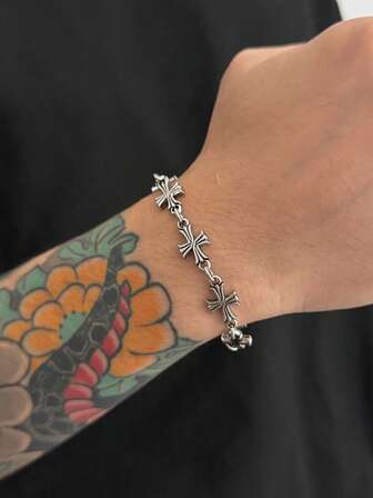 1 pieza Brazalete de hombre elegante y de moda con patchwork de cruz, accesorio versátil, regalo ideal para hombres, amigos y familiares