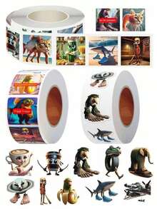 500Sheets/Roll Italian Brainrot Cartoon Anime Stickers Waterproof Tung Tung Tung Sahur Tralalero Tralala DIY For Water Bottle Cup Phone Car Laptop Suitcase Cute Decorative Accessories Gift Bombardiro Crocodilo Lirili Larila Glorbo Frutto Drillo Sticker Album Diary Envelope Sealing Paper Tape - Multicolor - View 1