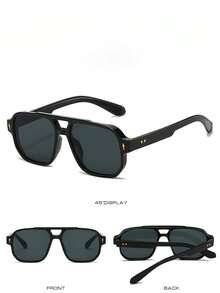 1 Piece - Fashionable Women's Retro Square Double Bridge Glasses, Transparent Green Frame, Lightweight Protective PC Frame, Casual Neutral Style, Suitable For Beach/Vacation/Travel/Cruise, Clothing Matching, Multifunctional Clothing Accessories - 彩色 - 查看 5