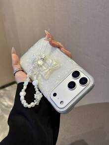 1pc Colorful 17 Pro Max, 13/14/15 Pro Max Hard Case With Bow Decor, Matching Beaded Bracelet, Compatible With IPhone 11/12/13/14/15/16, 12/13/14/15 Pro, 12/13/14, Suitable For Christmas - Clear - View 3