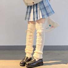 Cable Knit Leg Warmers For Girls Women Over-The-Knee Warmers With Pom-Poms Cozy Winter Boot Socks Kawaii,34038622 - trắng - Xem 6